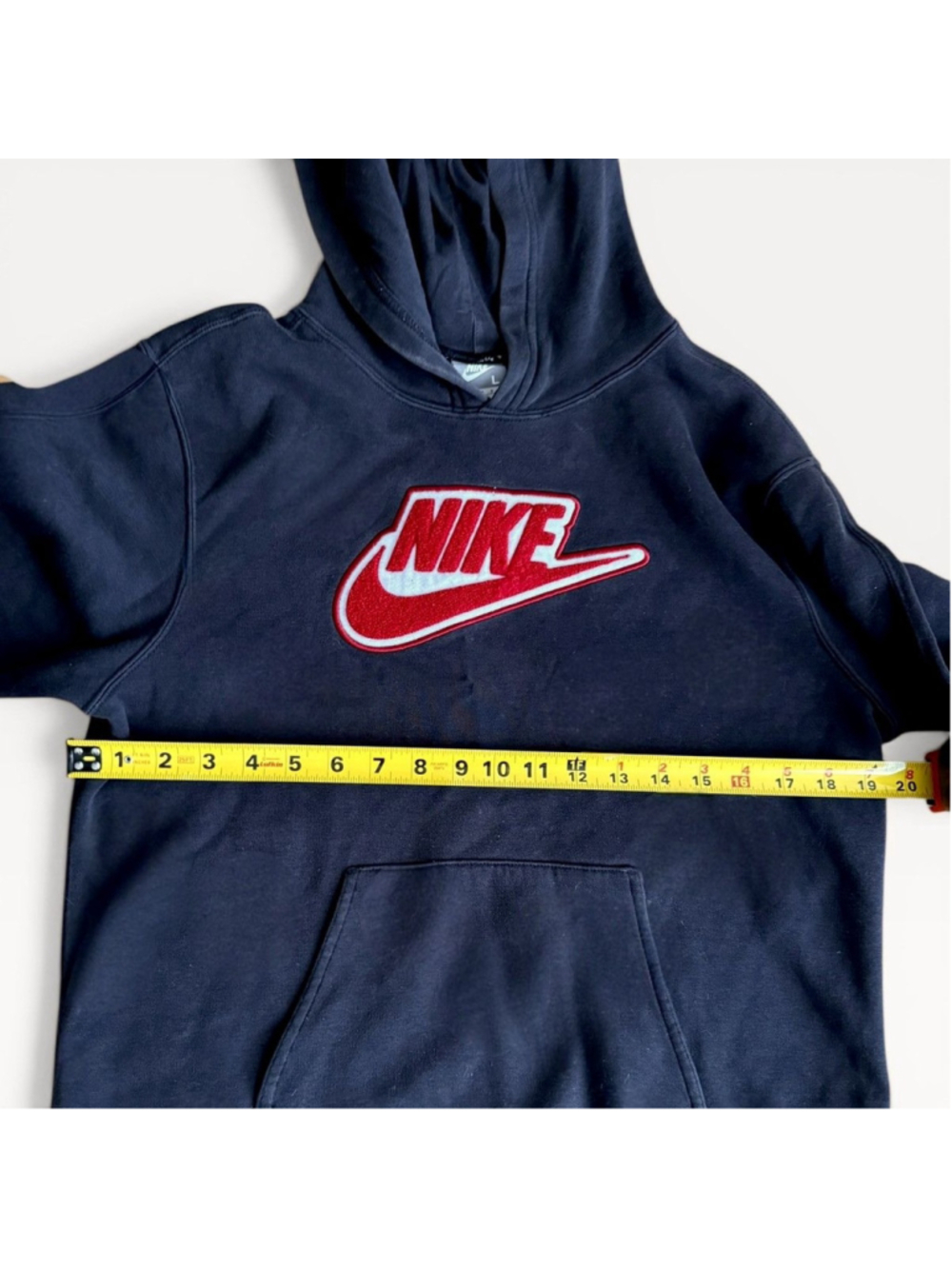 Nike Y2K Fuzzy Chenille Spell Out Logo Hoodie Black Red - Picture 4 of 4